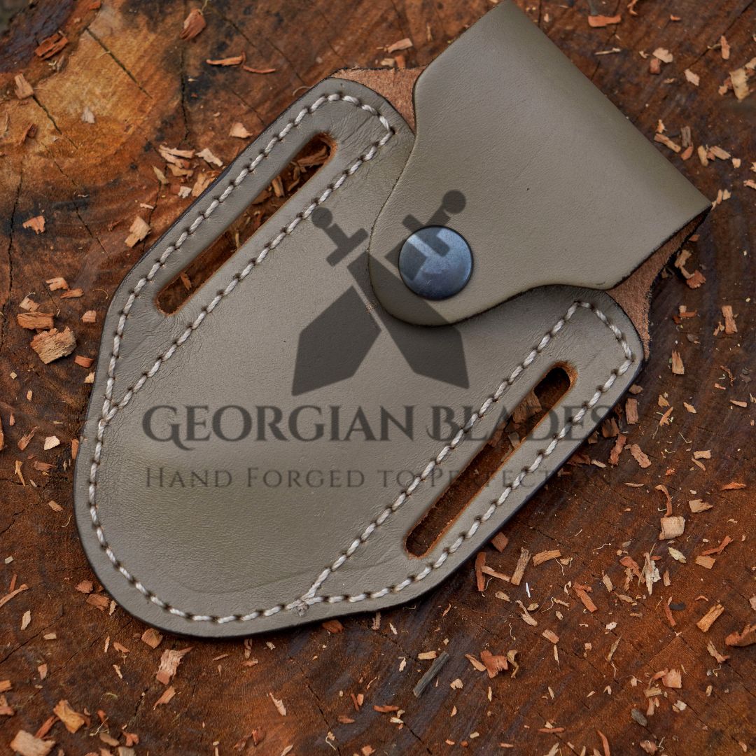 The Glenn Folder – 7.5 inch Damascus Steel Liner Lock Pocket Knife with Bone Handle and Leather Sheath
