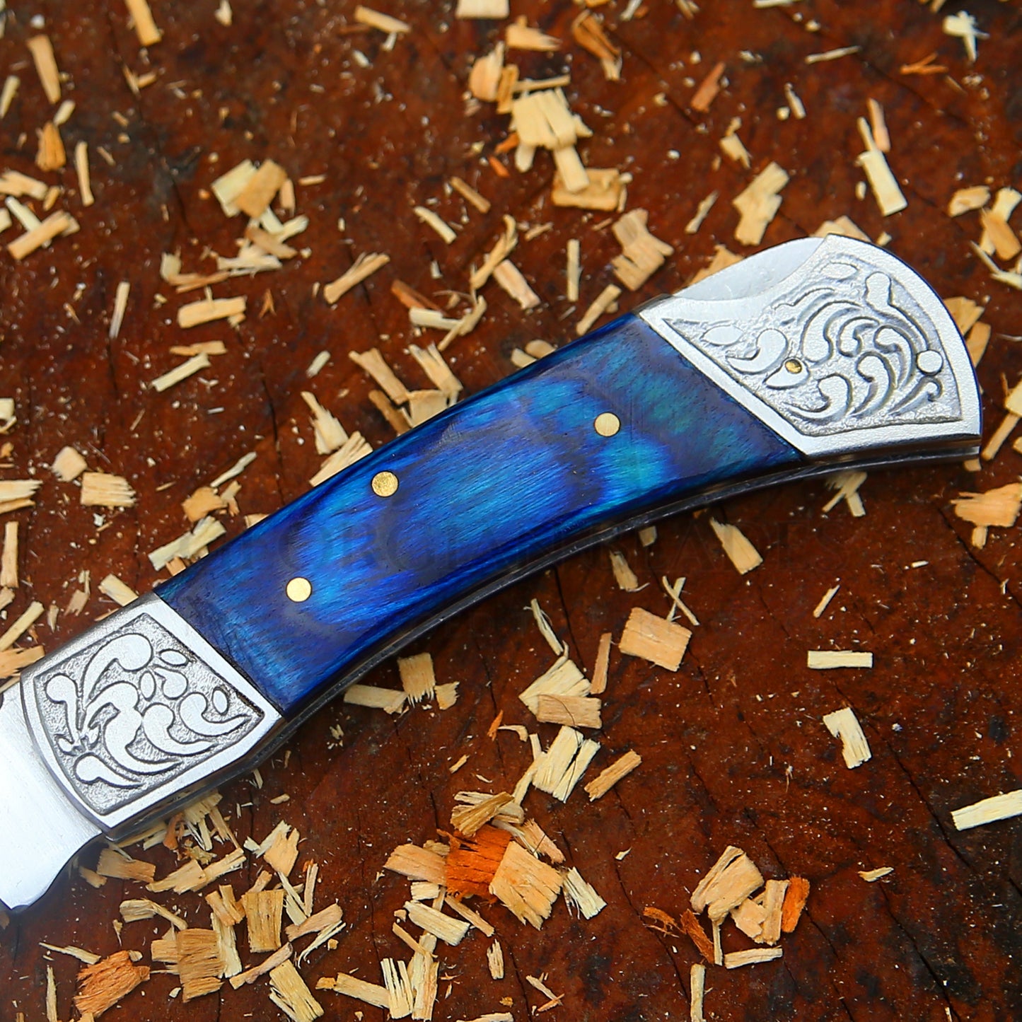 CelestialSnap - 7.5" Hand Forged Back Lock Focket Knife with Leather Sheath