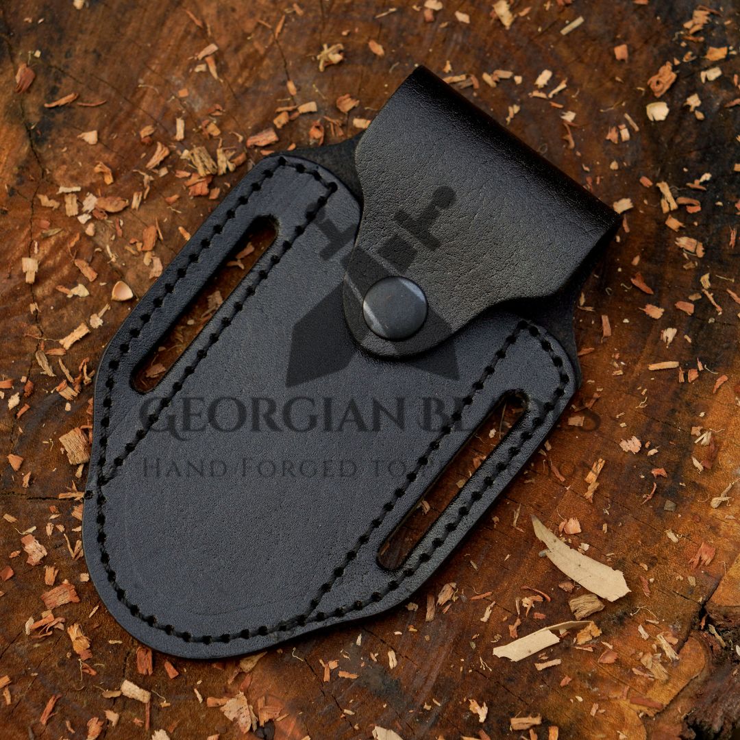 The Sullivan Folder 7.5-inch Hand Forged Damascus Steel Pocket Knife with Leather Sheath