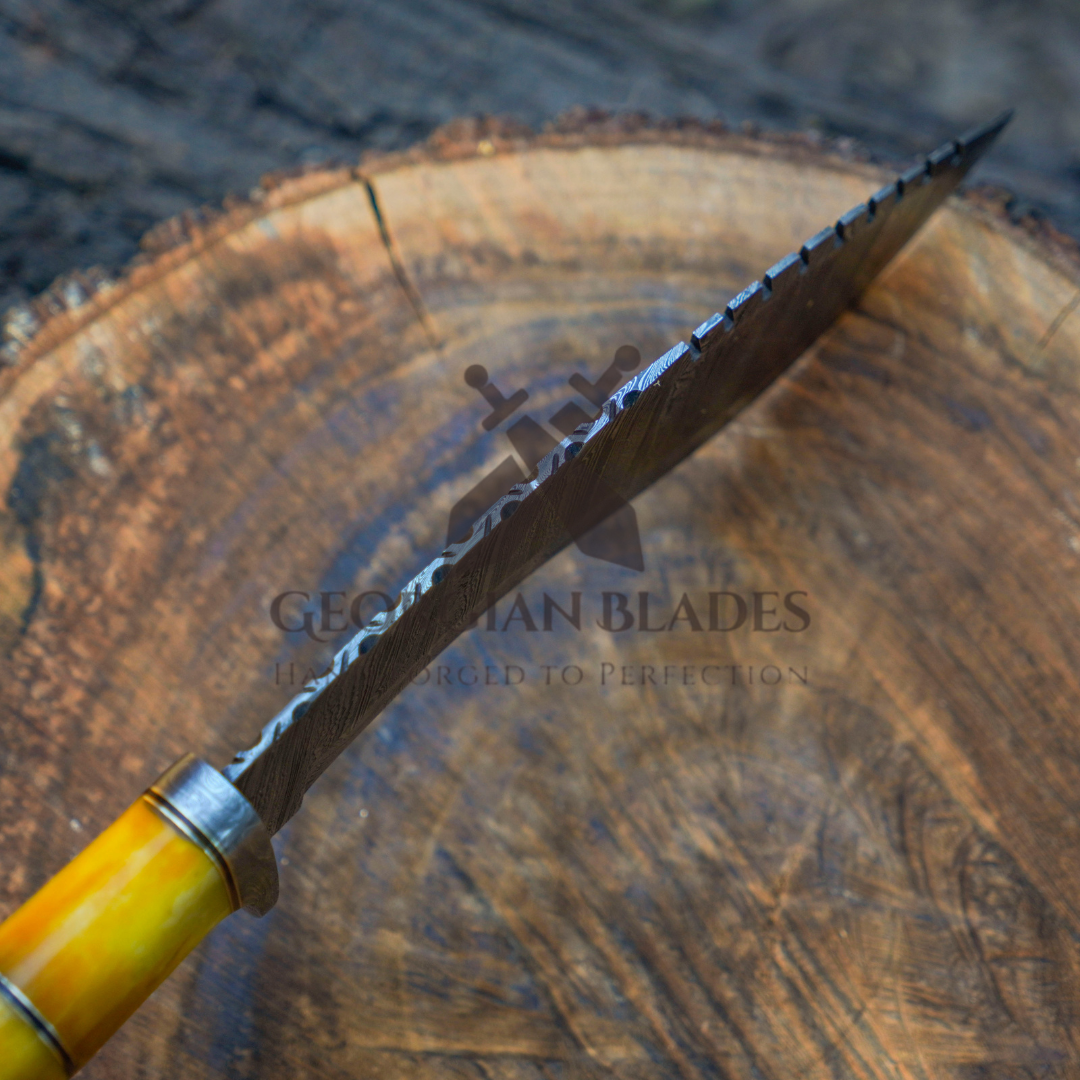 Pecos Bill Whittler - 22" Custom Handmade Forged Damascus Steel Survival Hunting Bushcraft Kukri Knife EDC With Camel Bone Handle