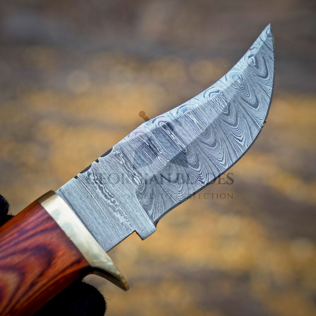 Mike Fink Skinner - CUSTOM HANDMADE FORGED DAMASCUS Steel Hunting Knife Wood & Camel Bone Handle