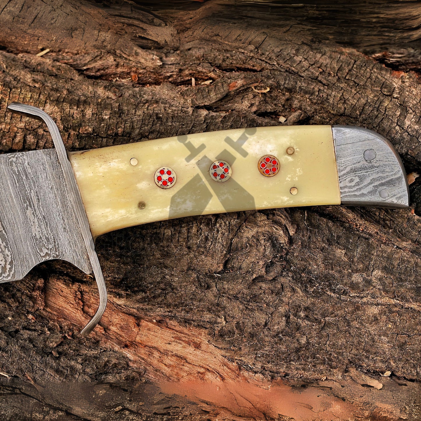 Paul Bunyan Razor - 15" Handmade Damascus Steel Bowie Knife- Full Tang - Camel Bone Handle