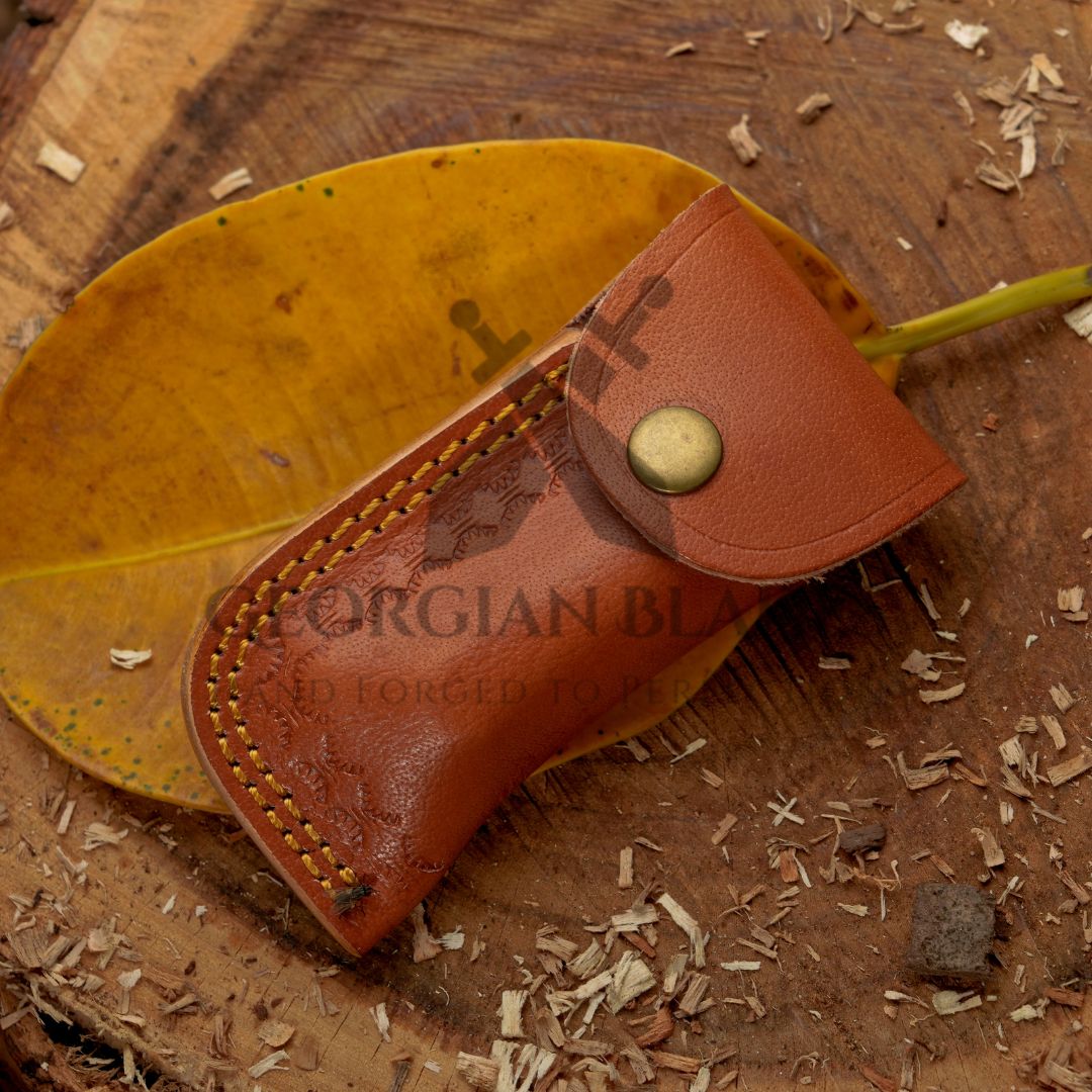 The Sully Folder - 7 inch Pocket Folding Clip Knife with Stag and Bone Handle and Leather Sheath