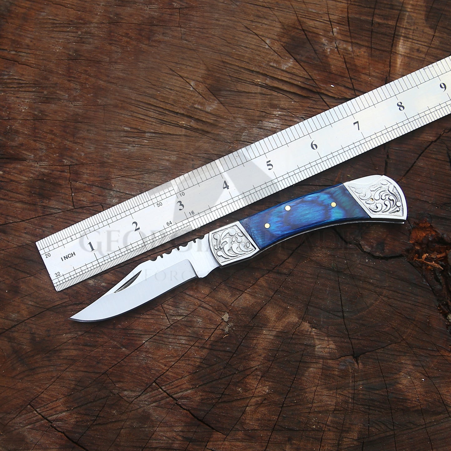 CelestialSnap - 7.5" Hand Forged Back Lock Focket Knife with Leather Sheath