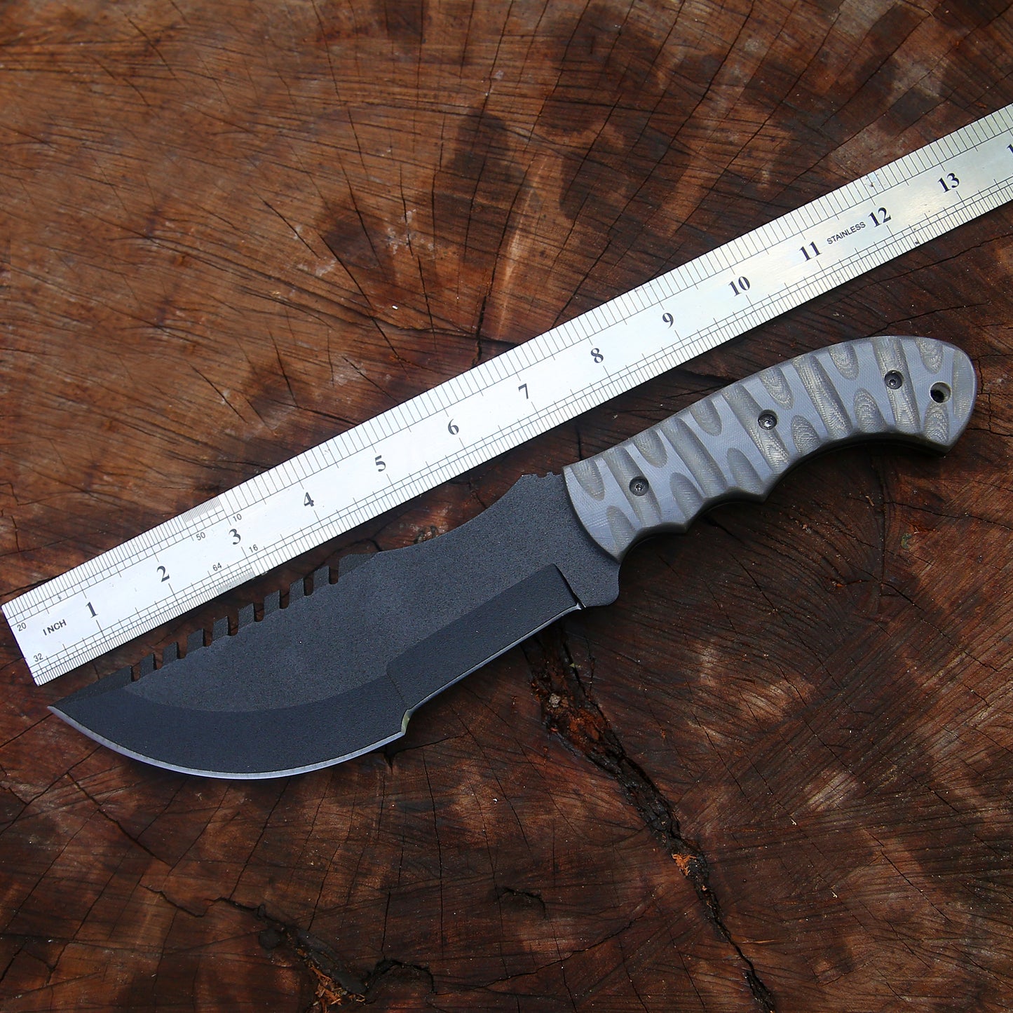 Shadowback Tracker – 12 inch Full Tang Tactical Survival Knife with Micarta Handle and Leather Sheath