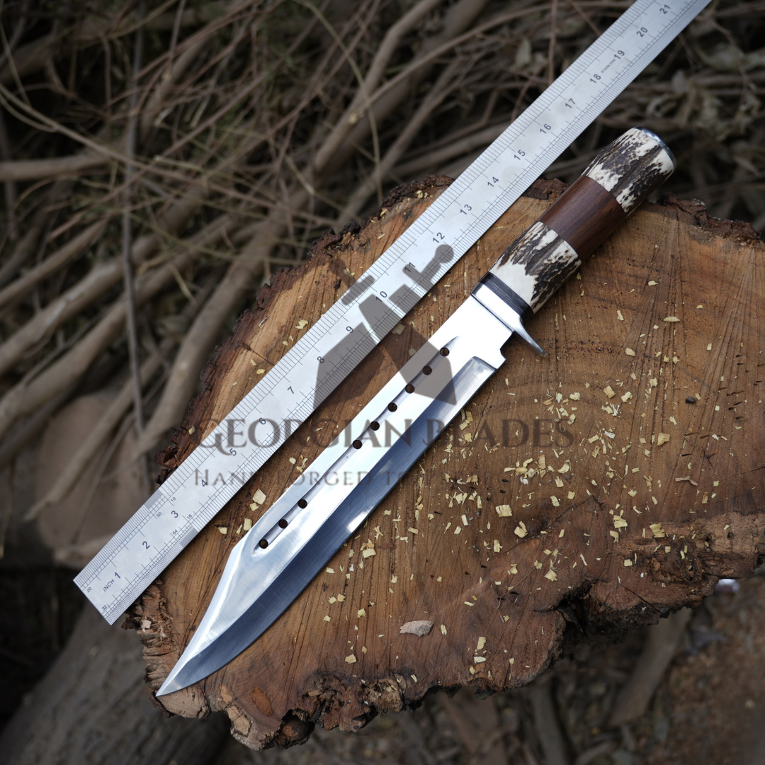 Wild West Warrior: Bowie Knife - Handmade D2 Bowie Knife Steel Hunting Fix Blade - Stag Antler & Wood Handle
