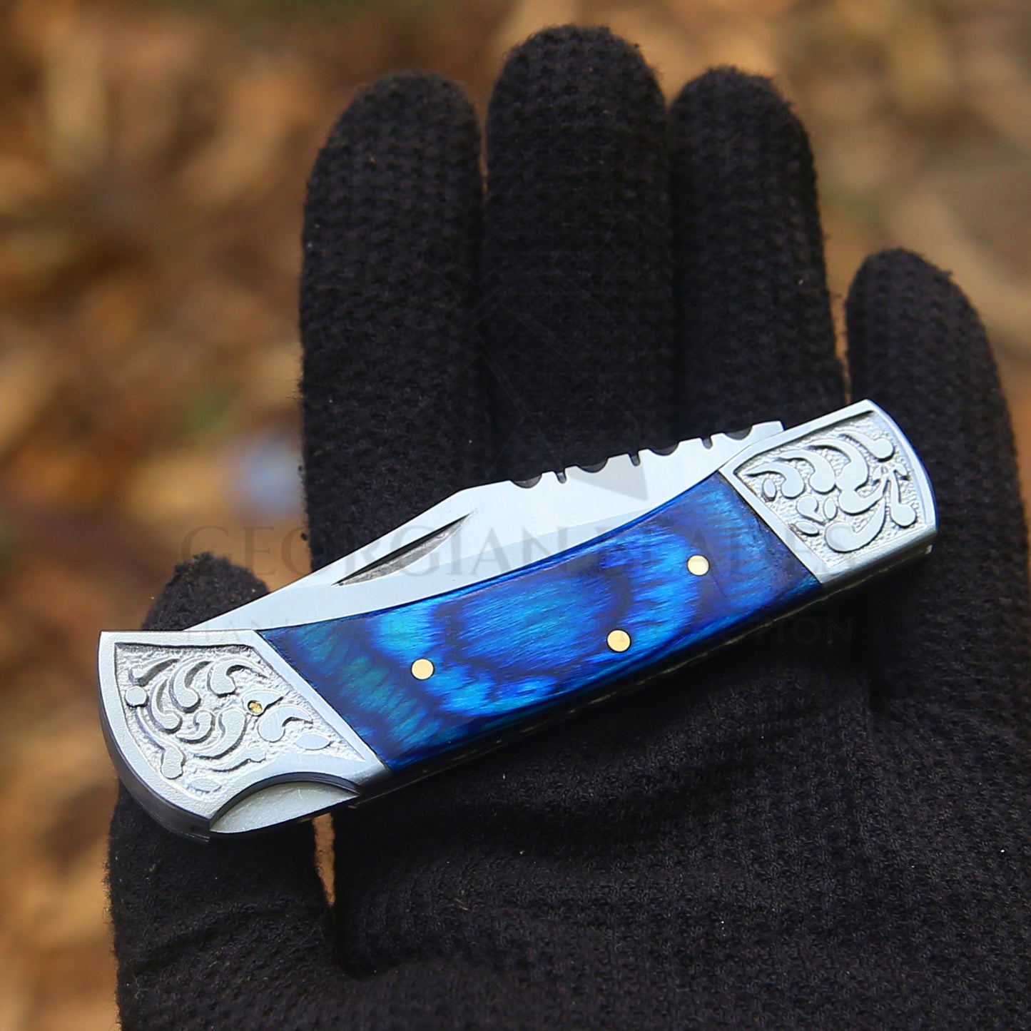 CelestialSnap - 7.5" Hand Forged Back Lock Focket Knife with Leather Sheath