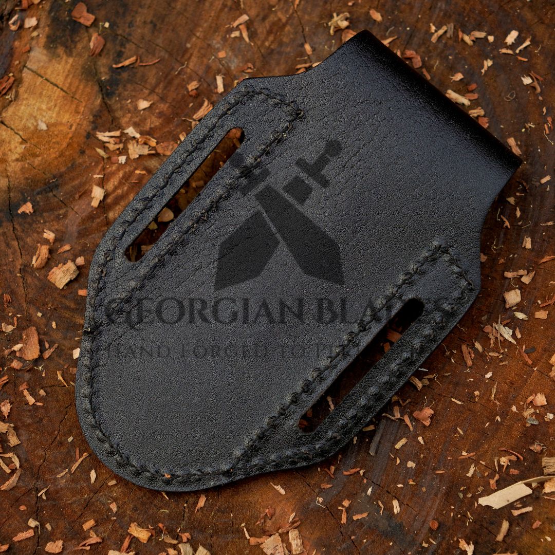 The Nimitz Folder – 7.5 inch Damascus Steel Liner Lock Pocket Knife with Bone Handle and Leather Sheath