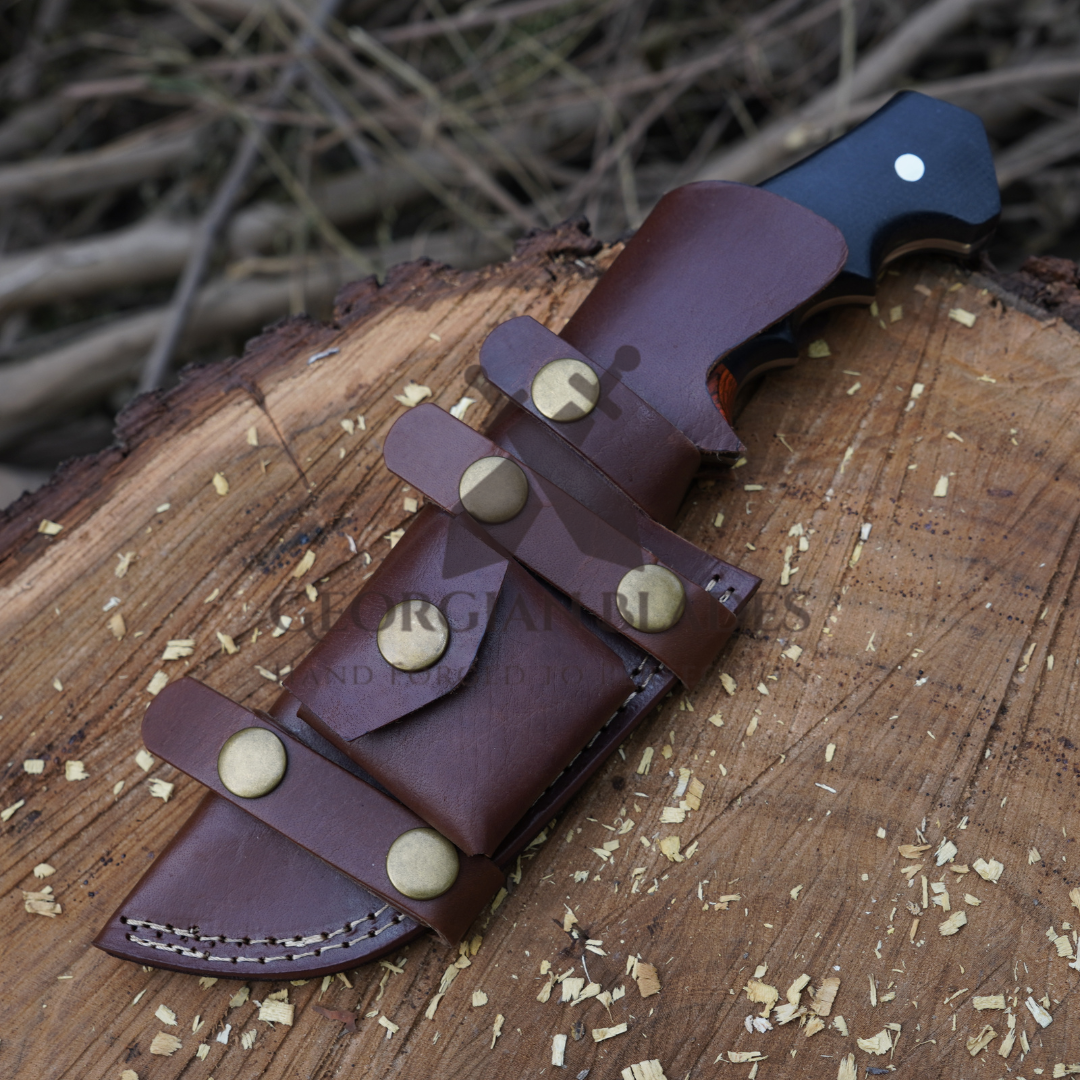 Explorer's Companion: 10” Damascus Steel Tracker Hunting Camping Knife With Resin & Wood Handle