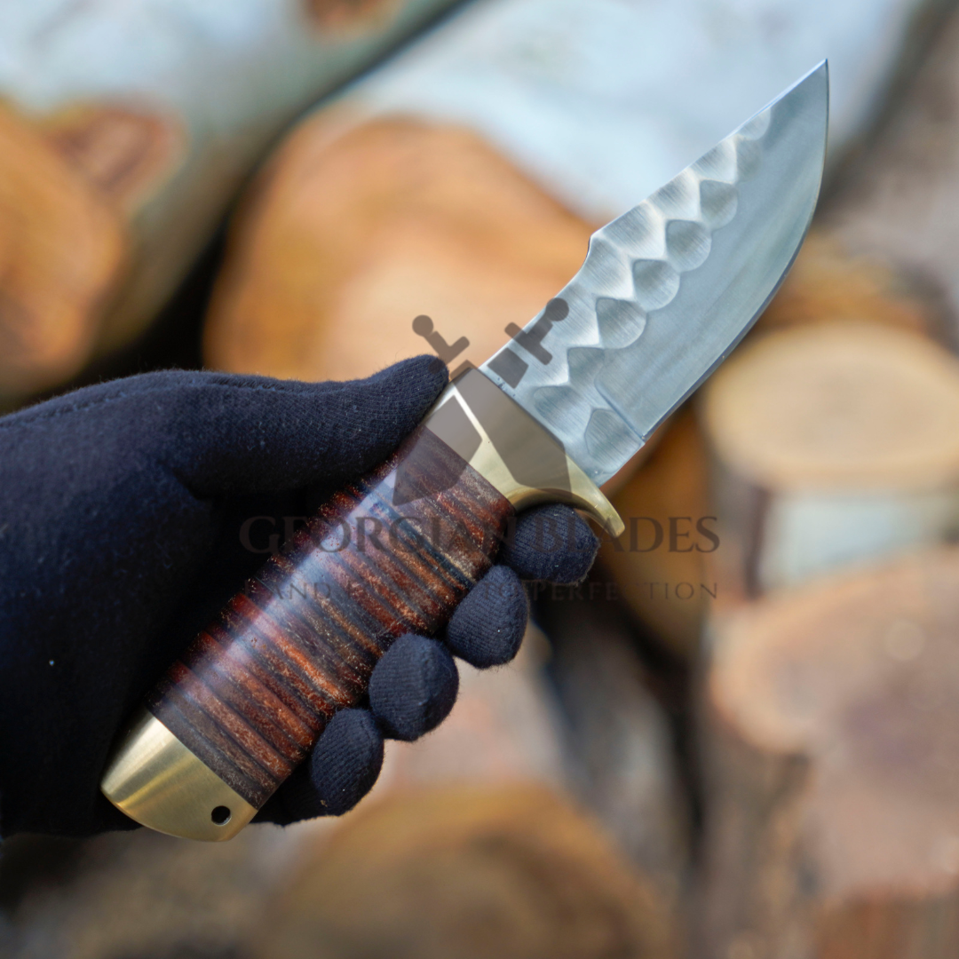 The Outrider – 9-inch Handcrafted Carbon Steel Bushcraft Knife with Leather Stacked Handle & Leather Sheath