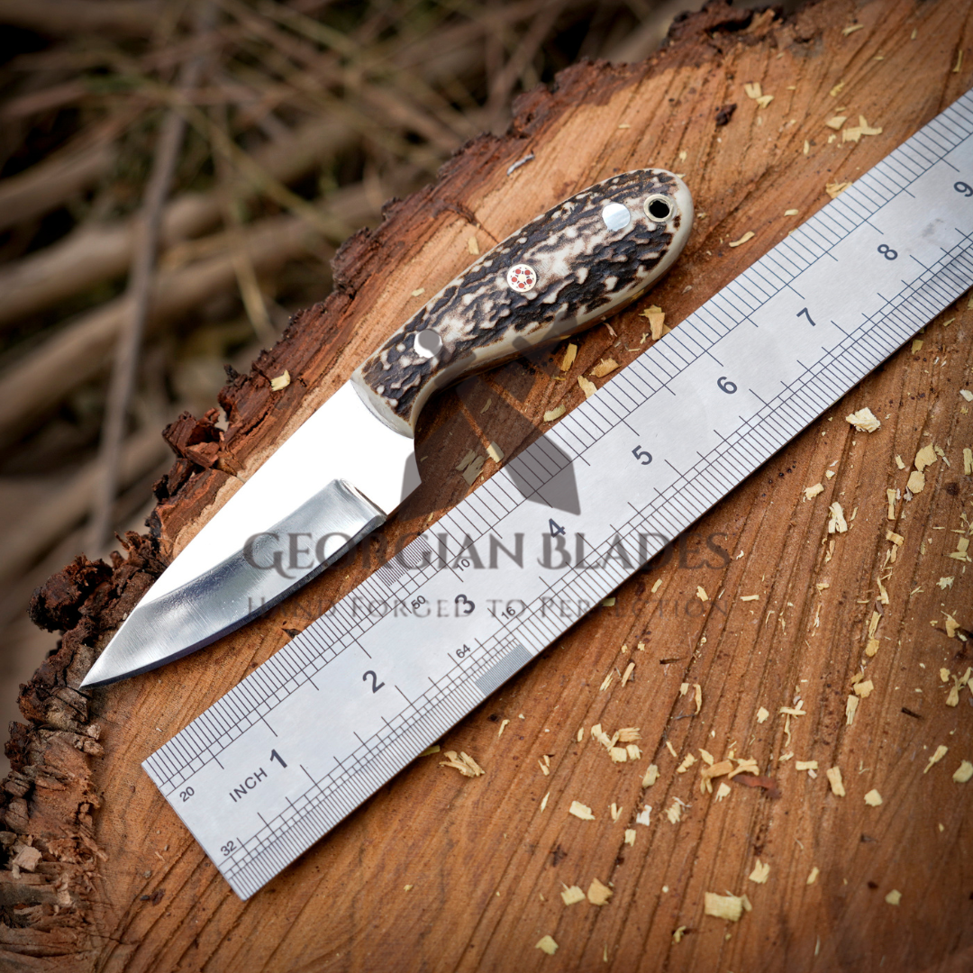 The Ghost Ridge Hunting Knife - Premium Hand Forged Full Tang Skinning Knife - Stag Antler Handle - D2 Steel- 7 inches