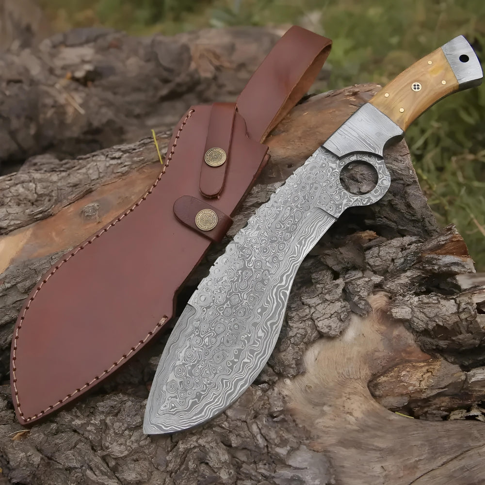 Exclusive Kukri Knife – Handcrafted Damascus with Bone Handle