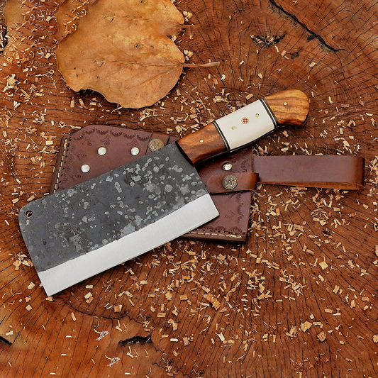 Eternal Essence Cleaver: 10" Chef Cleaver Knife with Bone & Wood Handle, Carbon Steel Meat Cleaver Knife