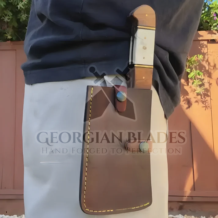 Eternal Essence Cleaver: 10" Chef Cleaver Knife with Bone & Wood Handle, Carbon Steel Meat Cleaver Knife