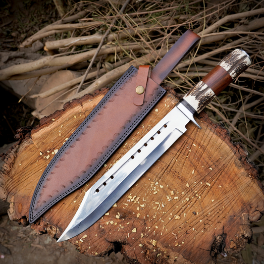 Wild West Warrior: Bowie Knife - Handmade D2 Bowie Knife Steel Hunting Fix Blade - Stag Antler & Wood Handle