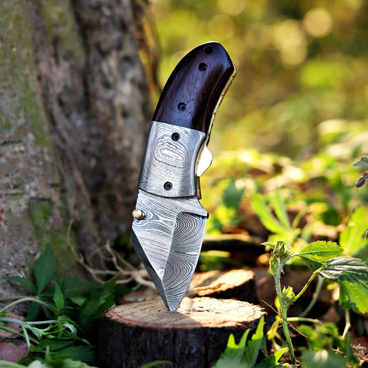 ZenithZing - Hand Forged 5.5" Mini Folding Knife with Leather Sheath