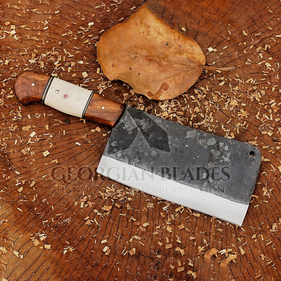 Eternal Essence Cleaver: 10" Chef Cleaver Knife with Bone & Wood Handle, Carbon Steel Meat Cleaver Knife