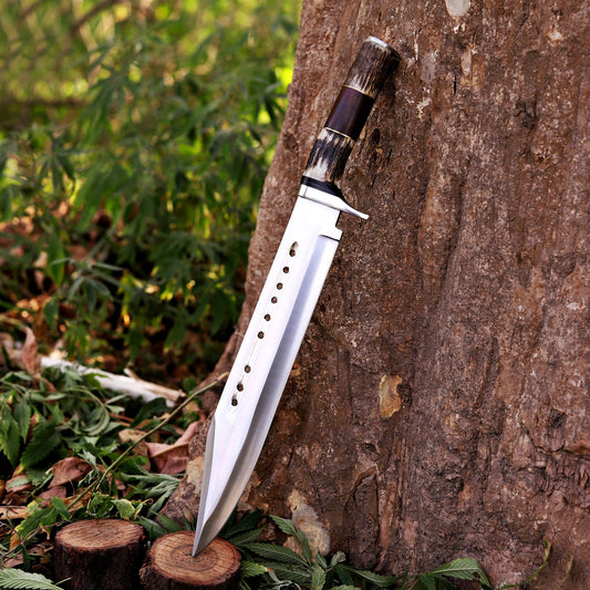 Wild West Warrior: Bowie Knife - Handmade D2 Bowie Knife Steel Hunting Fix Blade - Stag Antler & Wood Handle