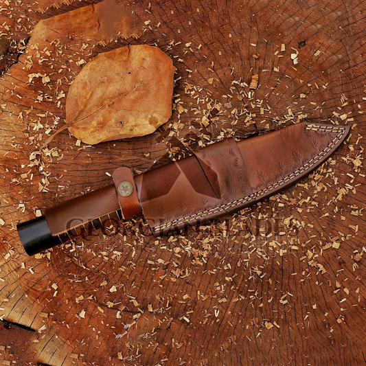 Wilderness Wanderer: 13" Handmade Damascus Chef Knife Buffalo Horn Handle, Damascus Blade Cooking Knife