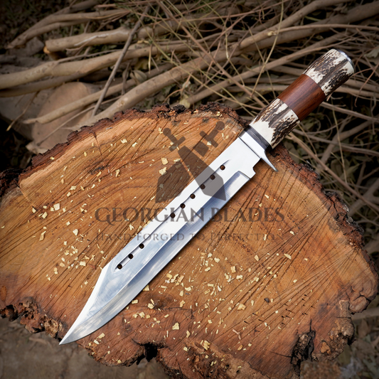 Wild West Warrior: Bowie Knife - Handmade D2 Bowie Knife Steel Hunting Fix Blade - Stag Antler & Wood Handle