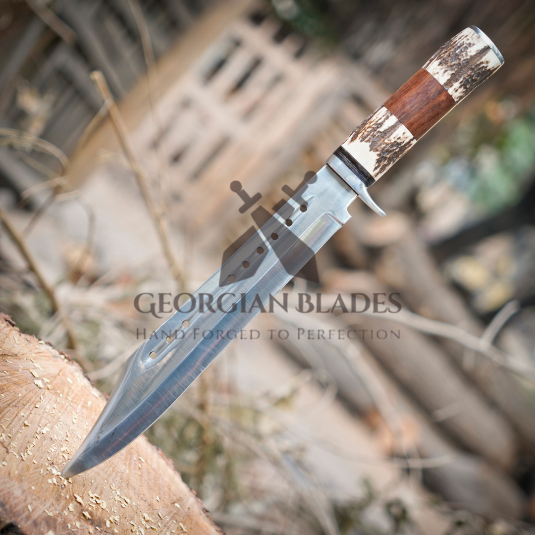 Wild West Warrior: Bowie Knife - Handmade D2 Bowie Knife Steel Hunting Fix Blade - Stag Antler & Wood Handle