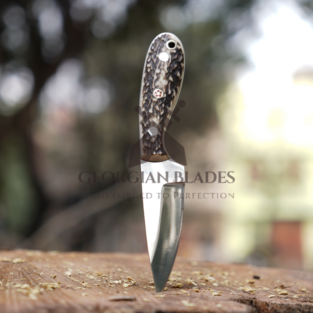 The Ghost Ridge Hunting Knife - Premium Hand Forged Full Tang Skinning Knife - Stag Antler Handle - D2 Steel- 7 inches