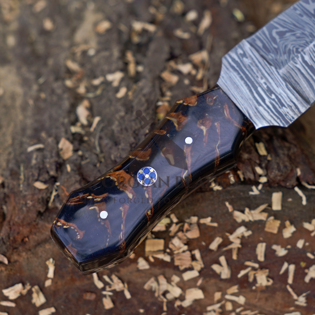 Pine Ridge - 6 - inch Damascus Steel Field Knife with Epoxy Pine Cone Handle