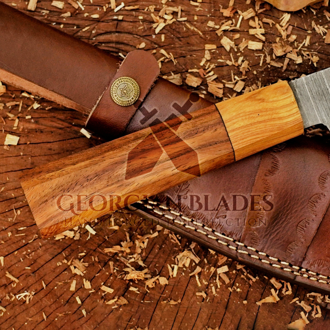 Celestial Dust: 12" Handmade Damascus Damascus Steel Chef Knife Olive Wood Handle, Cooking Knife