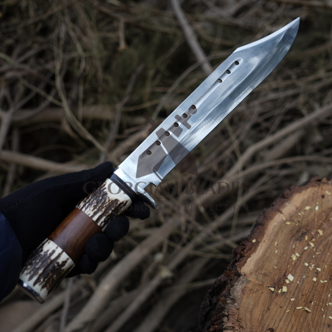 Wild West Warrior: Bowie Knife - Handmade D2 Bowie Knife Steel Hunting Fix Blade - Stag Antler & Wood Handle