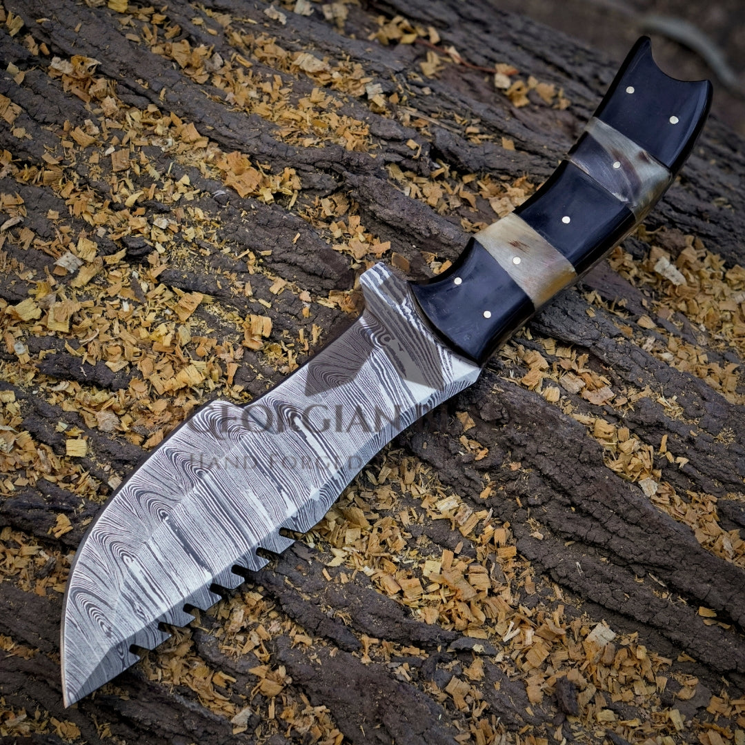 Trekker's Edge: HAND FORGED DAMASCUS Steel Hunting BUSHCRAFT SURVIVAL TRACKER KNIFE