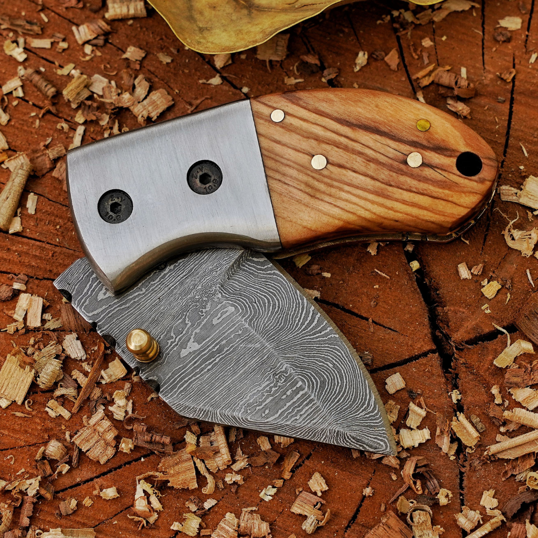 The "Davy Crockett" Mini EDC 5.5" Folding Knife with Leather Sheath