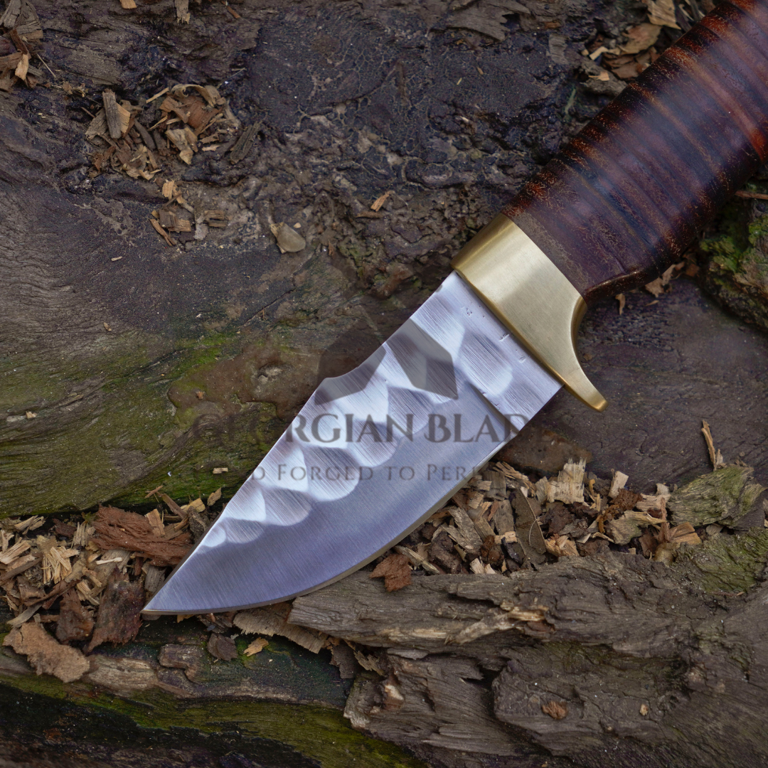 The Outrider – 9-inch Handcrafted Carbon Steel Bushcraft Knife with Leather Stacked Handle & Leather Sheath