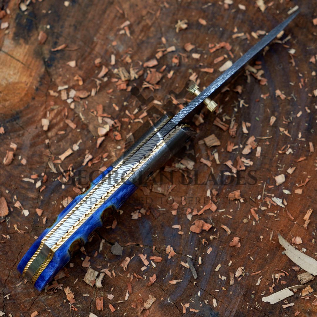 The Sullivan Folder 7.5-inch Hand Forged Damascus Steel Pocket Knife with Leather Sheath