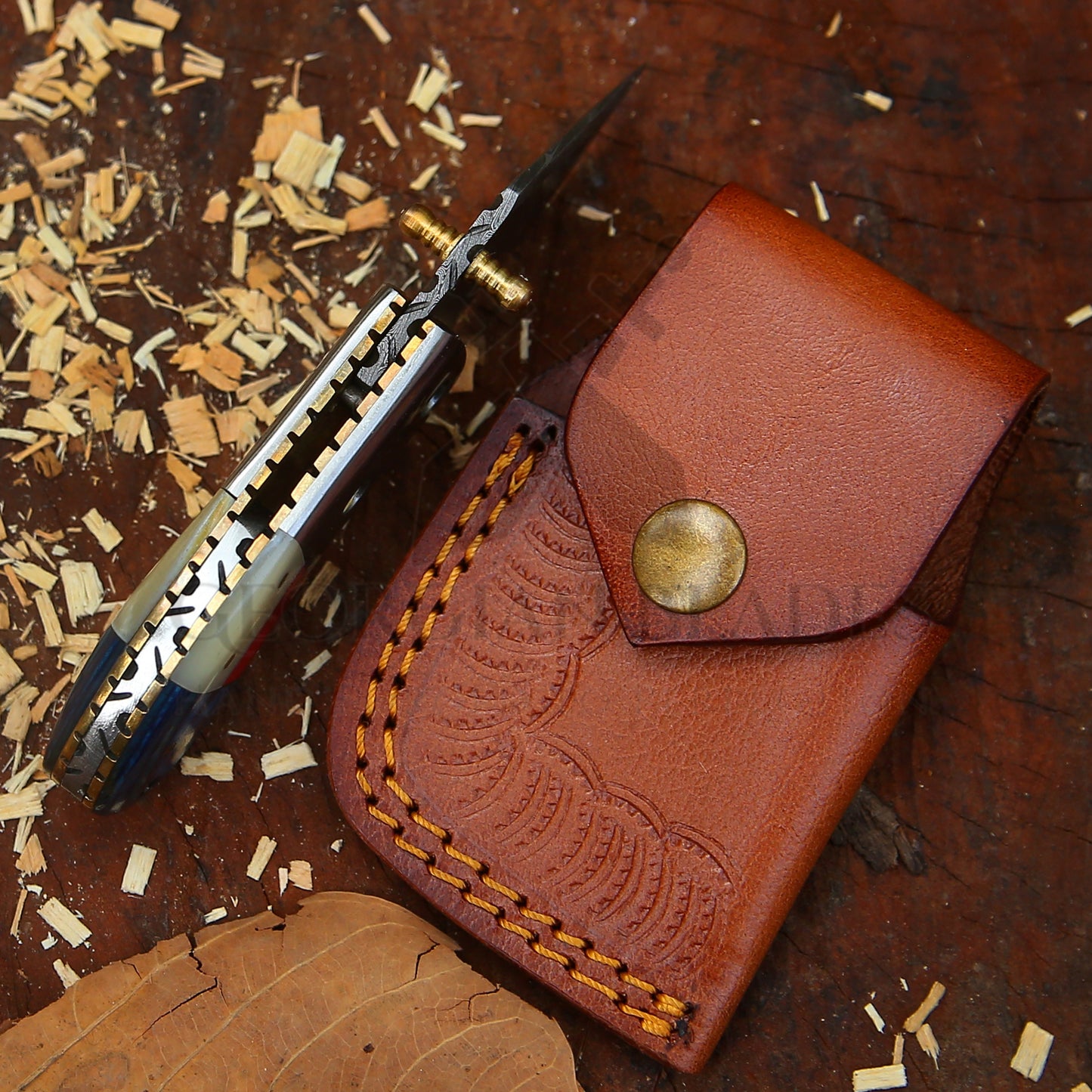 Paul Revere Knife - Hand Forged 5" EDC Mini Pocket Folding Knife with Leather Sheath