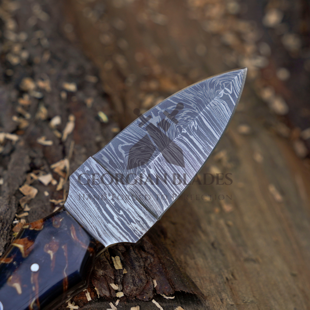 Pine Ridge - 6 - inch Damascus Steel Field Knife with Epoxy Pine Cone Handle