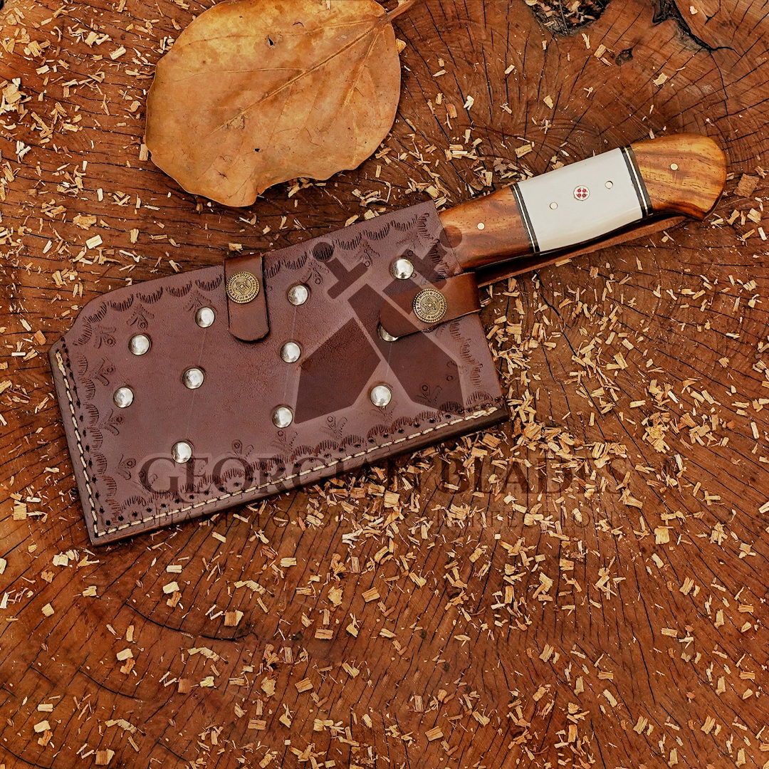 Eternal Essence Cleaver: 10" Chef Cleaver Knife with Bone & Wood Handle, Carbon Steel Meat Cleaver Knife