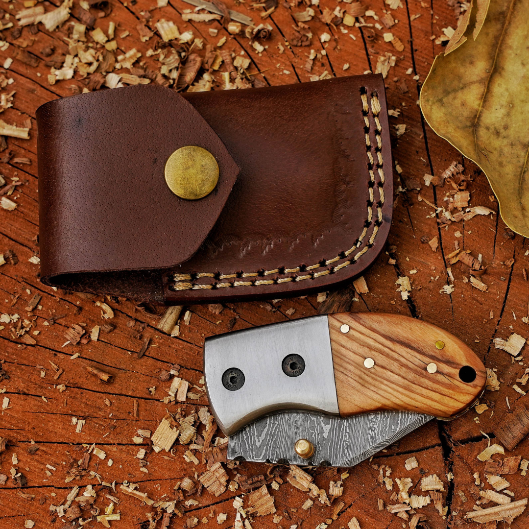 The "Davy Crockett" Mini EDC 5.5" Folding Knife with Leather Sheath