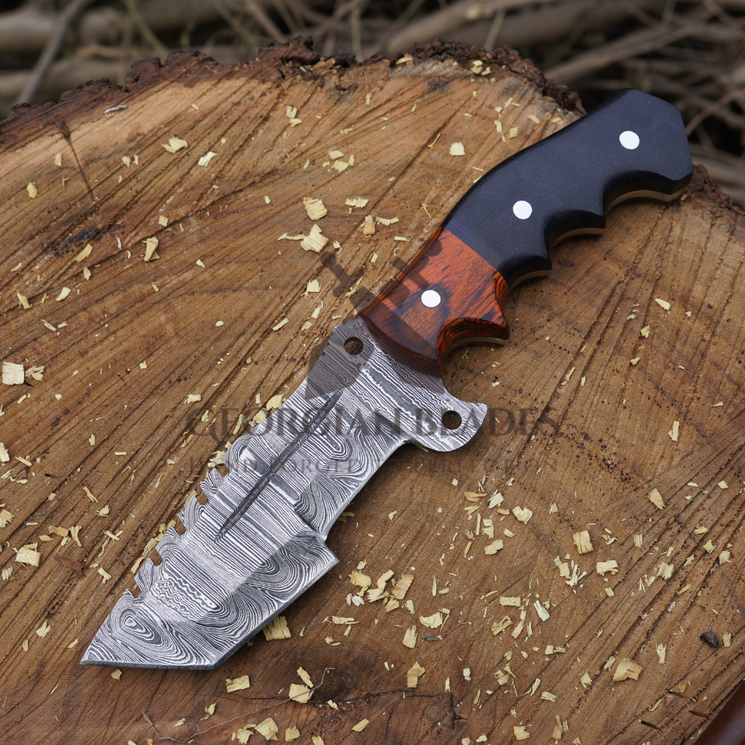 Explorer's Companion: 10” Damascus Steel Tracker Hunting Camping Knife With Resin & Wood Handle