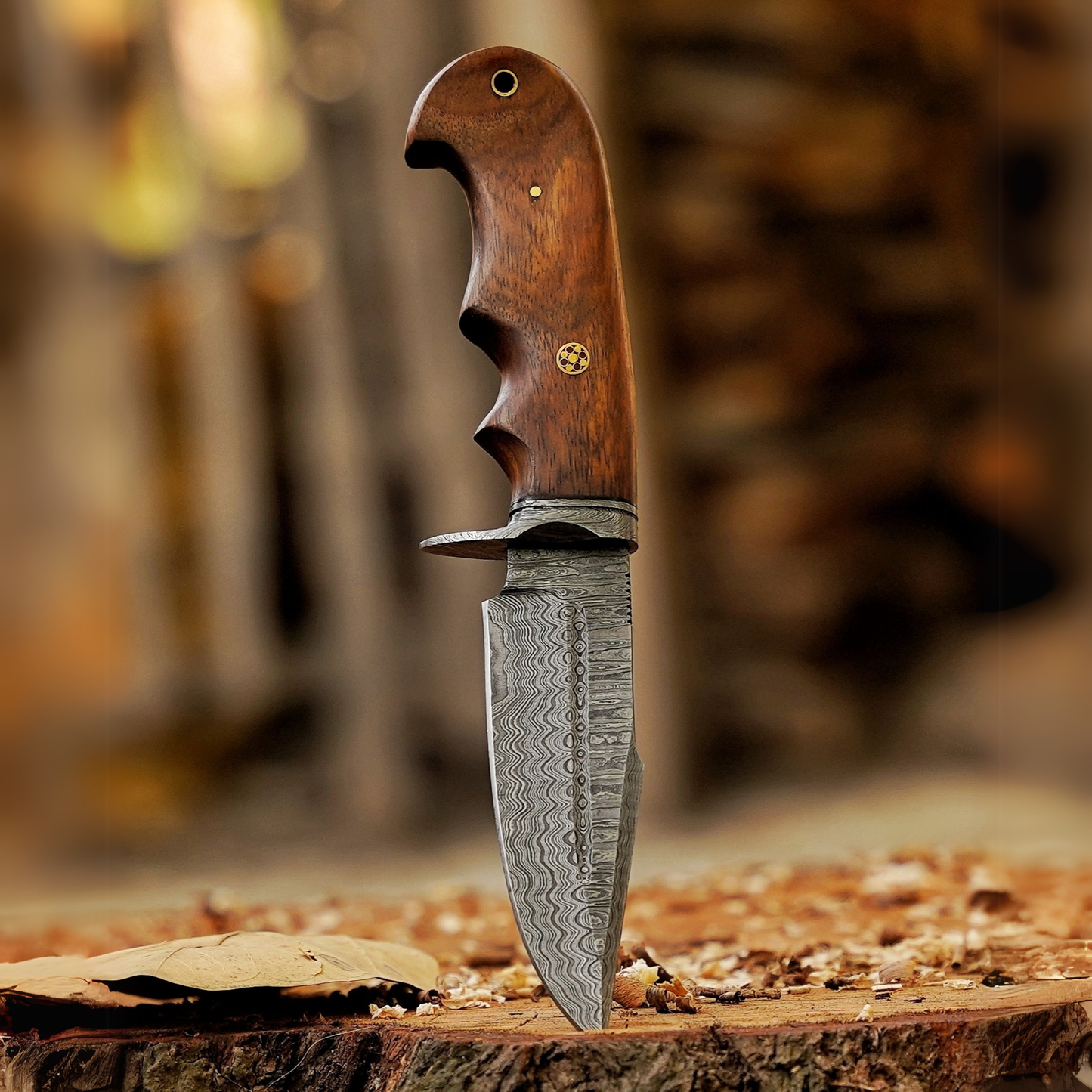 Elite Damascus Trio – Bundle of 3 Handmade Hunting Knives with Leather Sheaths