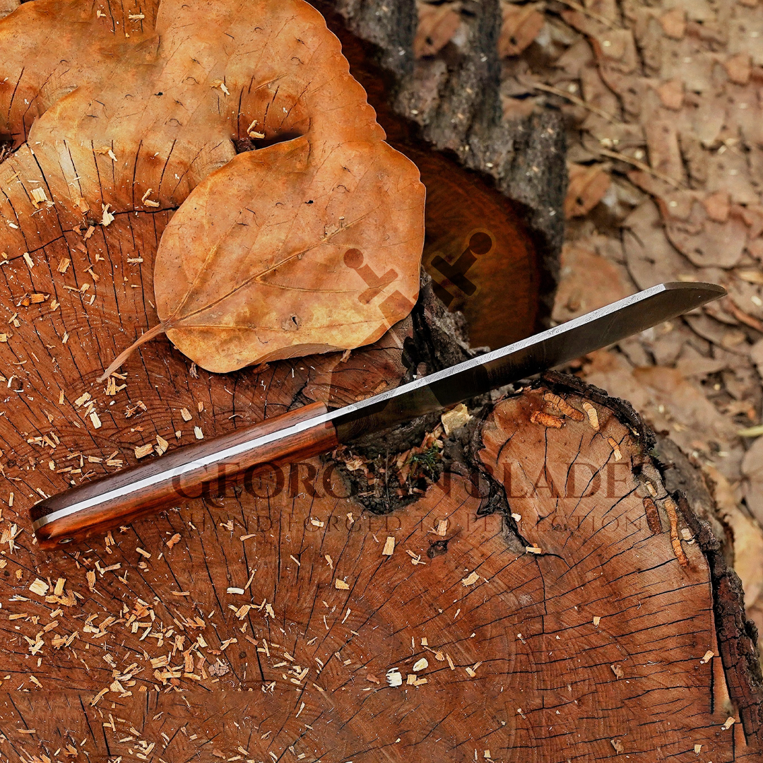 Savage Serenity: 10" Damascus Meat Cleaver with Dark Wood Handle & Leather Sheath, Damascus Steel Cleaver Chopper