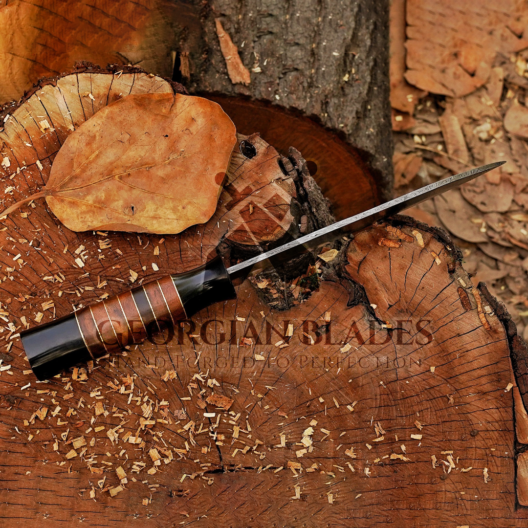 Wilderness Wanderer: 13" Handmade Damascus Chef Knife Buffalo Horn Handle, Damascus Blade Cooking Knife