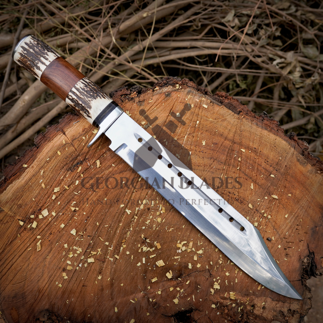 Wild West Warrior: Bowie Knife - Handmade D2 Bowie Knife Steel Hunting Fix Blade - Stag Antler & Wood Handle