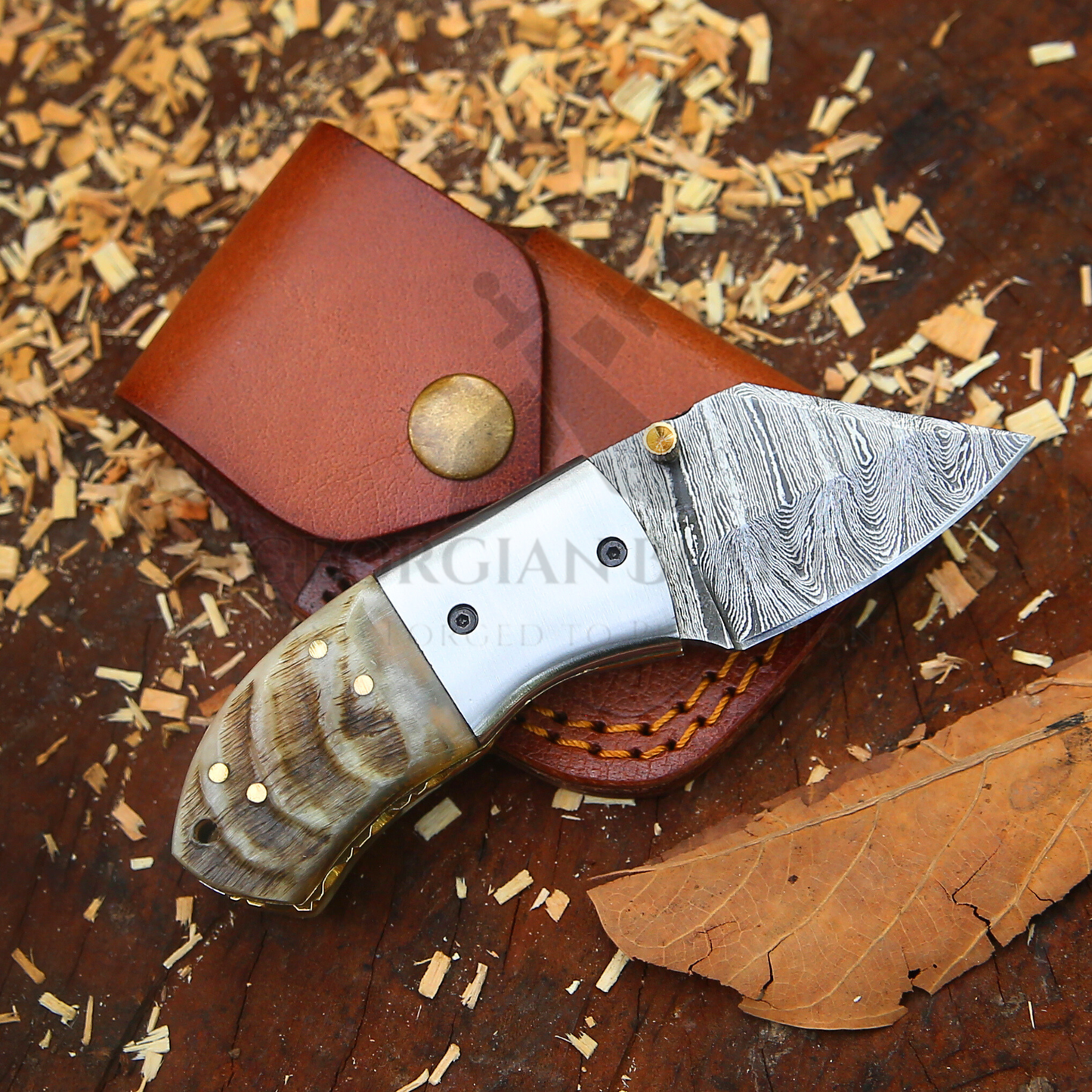 Lil' Capra Cutter - Hand Forged 5.5" EDC Pocket Folding Knife with Leather Sheath