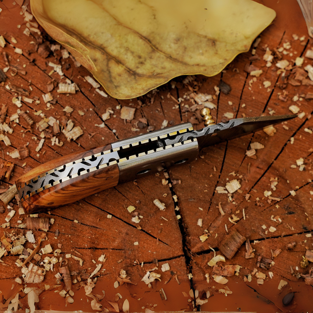 The "Davy Crockett" Mini EDC 5.5" Folding Knife with Leather Sheath
