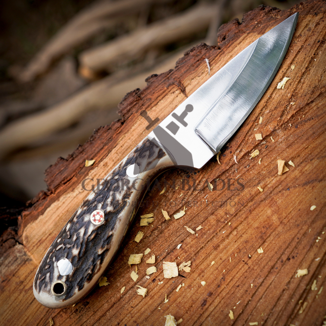 The Ghost Ridge Hunting Knife - Premium Hand Forged Full Tang Skinning Knife - Stag Antler Handle - D2 Steel- 7 inches