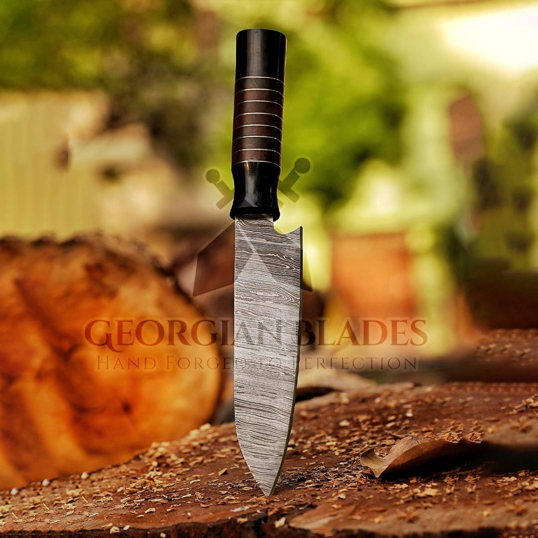 Wilderness Wanderer: 13" Handmade Damascus Chef Knife Buffalo Horn Handle, Damascus Blade Cooking Knife