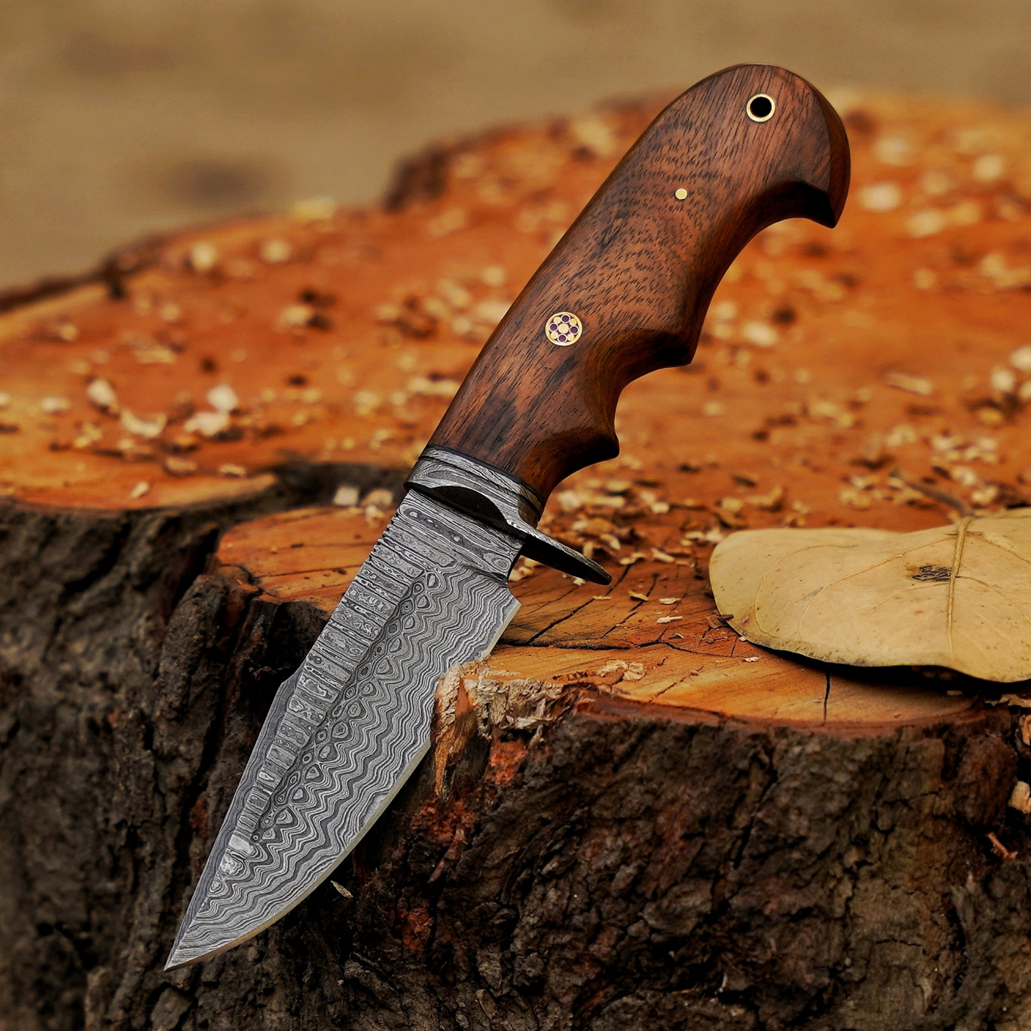 Elite Damascus Trio – Bundle of 3 Handmade Hunting Knives with Leather Sheaths