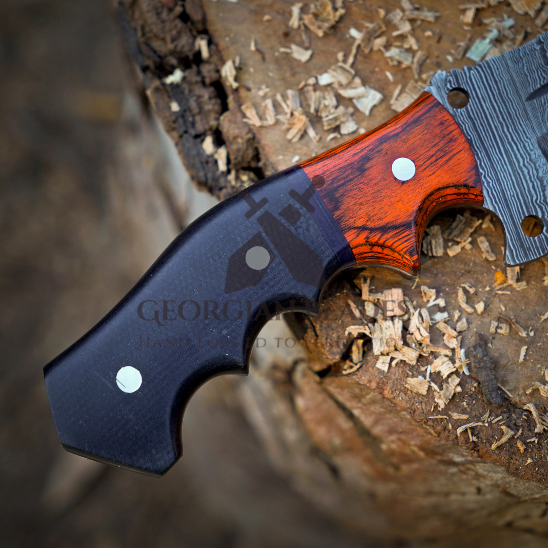 Explorer's Companion: 10” Damascus Steel Tracker Hunting Camping Knife With Resin & Wood Handle