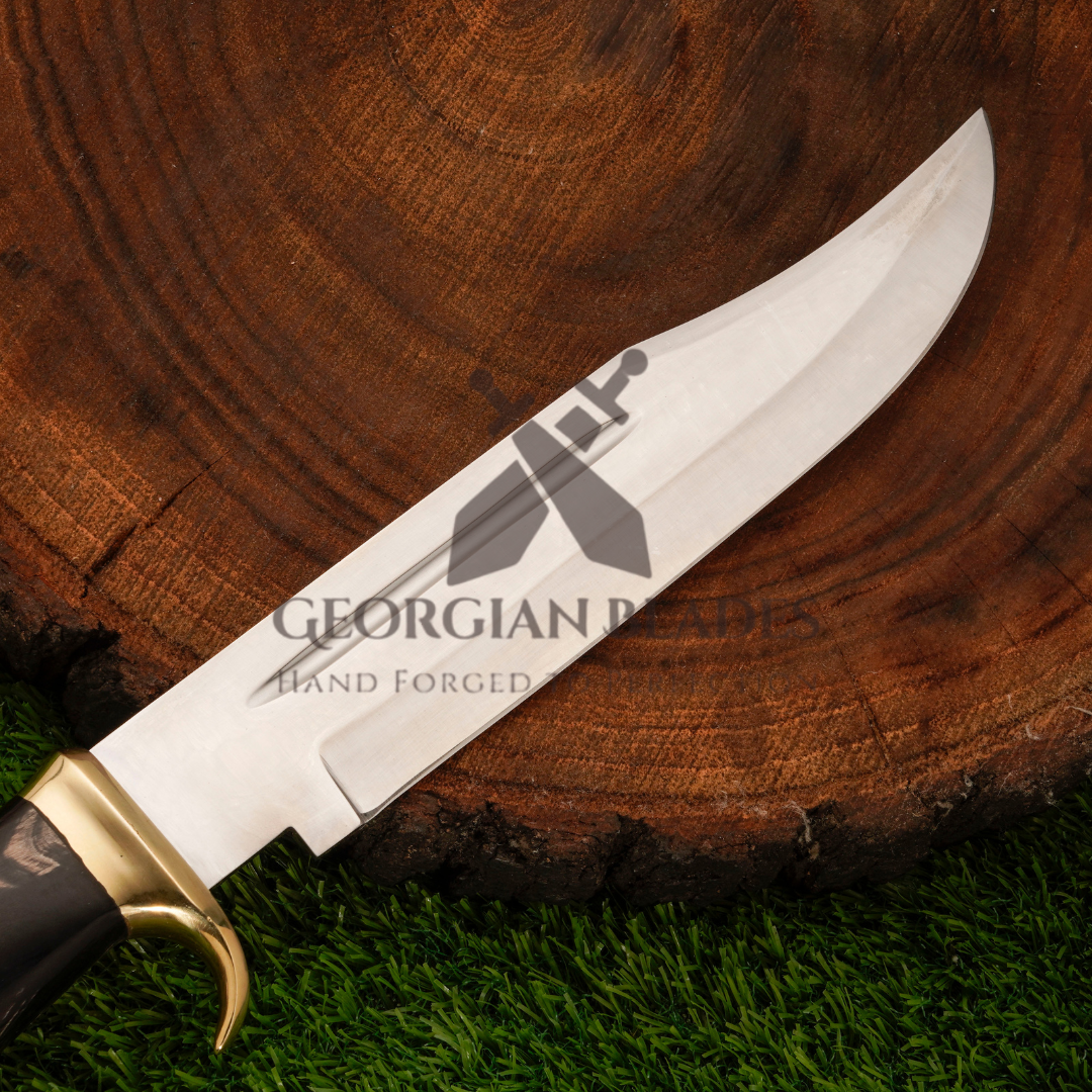 15" Bowie Knife: Scout's Sentine - Handmade J2 Bowie Knife Steel Hunting Fix Blade - Bull Horn & Leather Handle