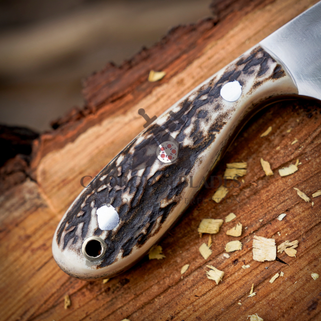 The Ghost Ridge Hunting Knife - Premium Hand Forged Full Tang Skinning Knife - Stag Antler Handle - D2 Steel- 7 inches